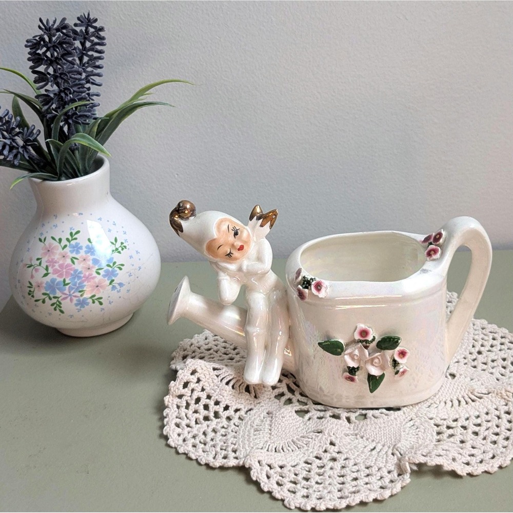 Vintage c.1950s ESD Japan #4683 Pixie / Fairy Watering Can Planter